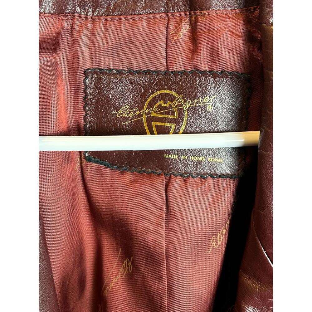 Vintage Etienne Aigner Burgundy Oxblood Leather Blazer Size 14 - Picture 4 of 11